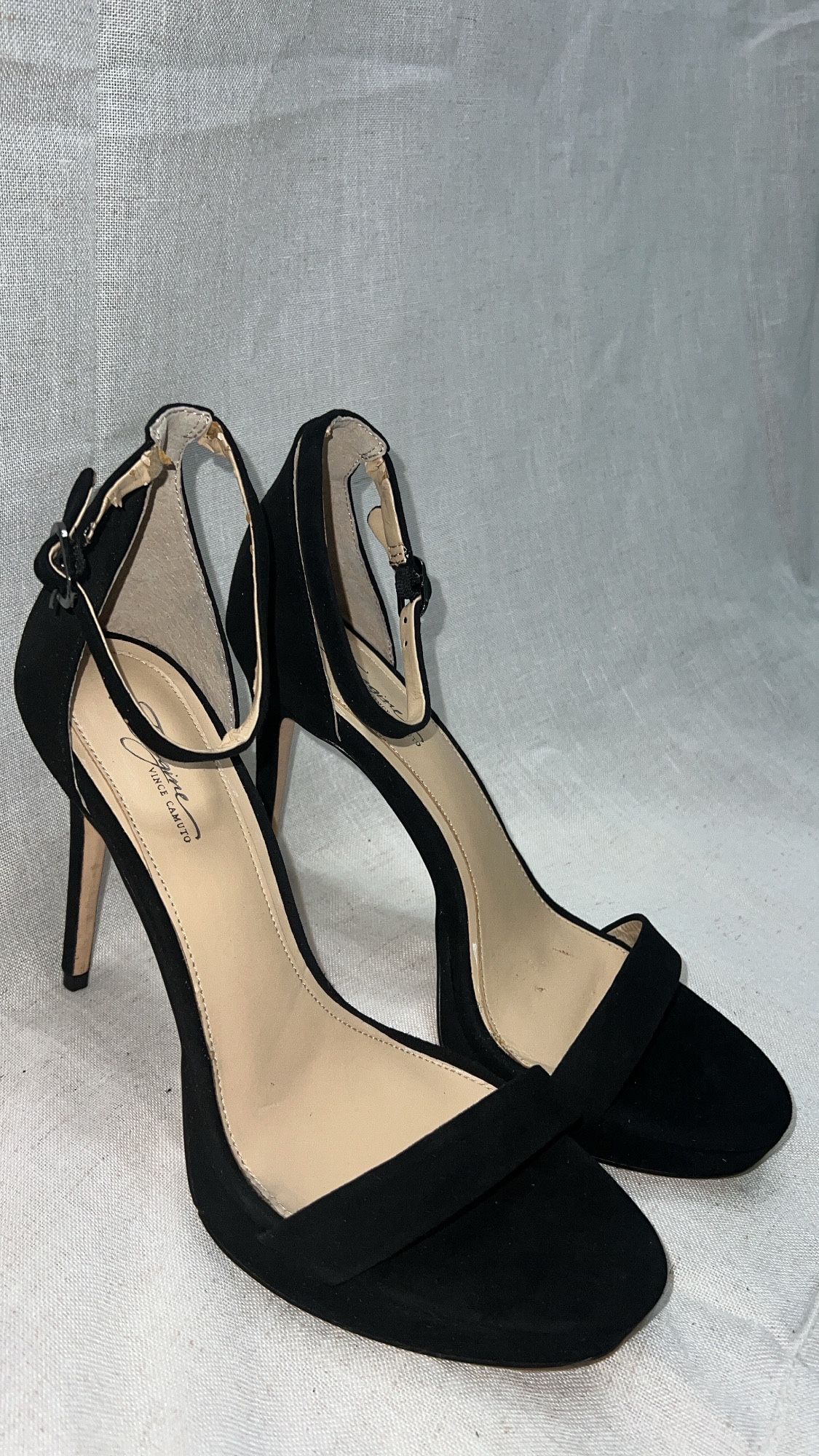 Imagine Vince Camuto High Heels Black/ Nude Suede Open Toe Ankle Strap Sandals
