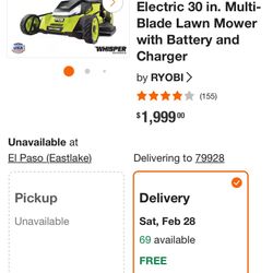 RYOBI 80V HP Brushless Battery Cordless Electric 30 in. Multi-Blade Lawn Mower with Battery and Charger
