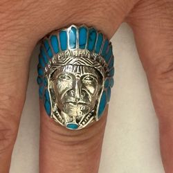 925 Silver Apache Ring Native American Indian Chief Warrior