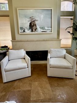 Pair of White Upholstered Club Chairs