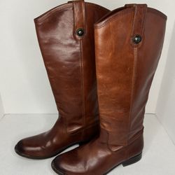 Frye Women's Melissa Boots Button Cognac Leather Tall Riding Boots 7B 77167
