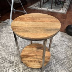 Two Tier Metal and Wood Side Table 