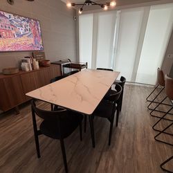 Faux Marble White & Black Dining Table + 6 Dining Chairs