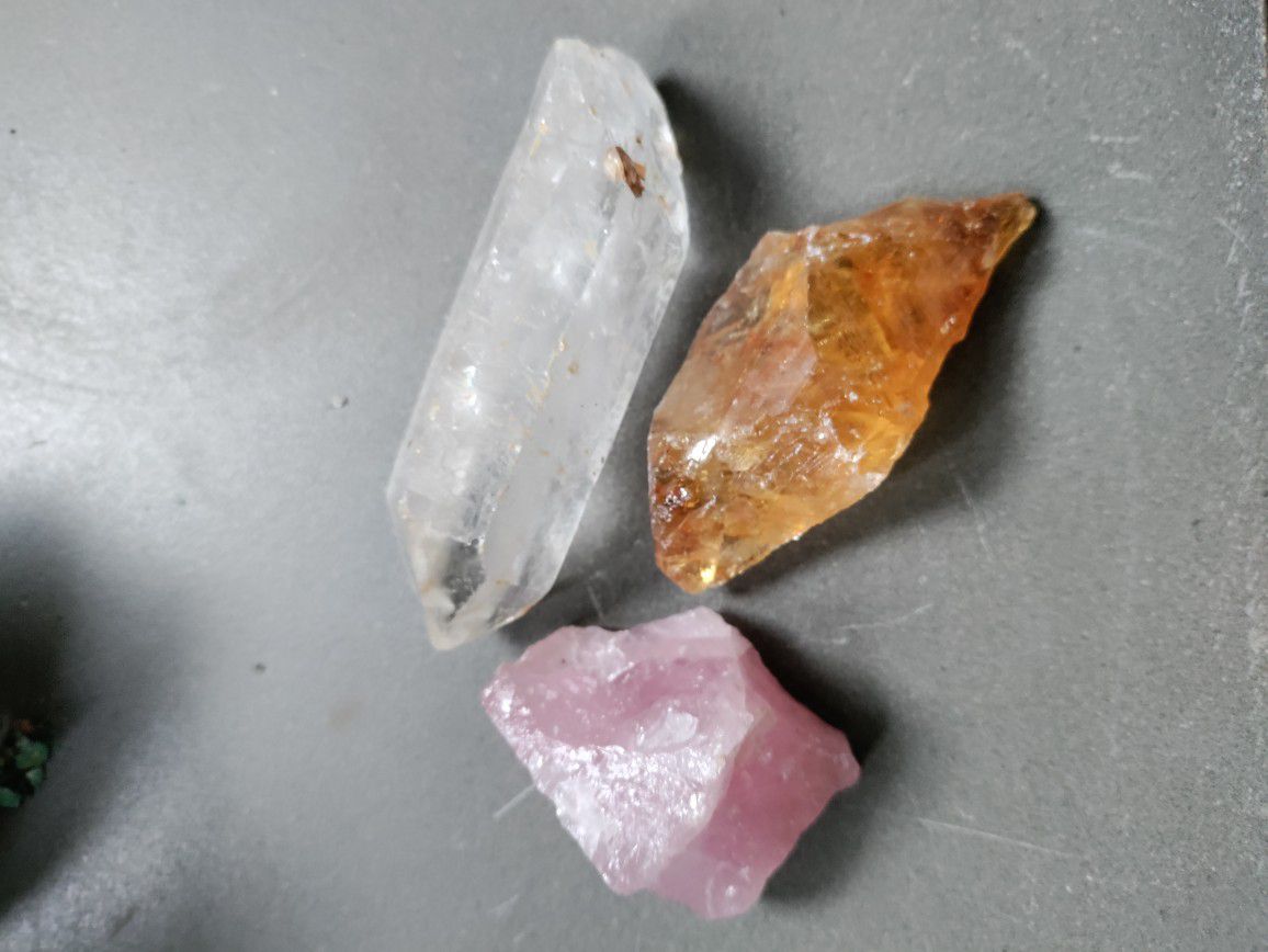 Quartz, Rose Quartz And Citrine Crystal Mineral 
