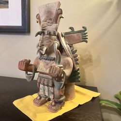Vintage Terracotta Pottery Aztec Maya Mayan God Large Sculpture Tlāloc Statue Vase 