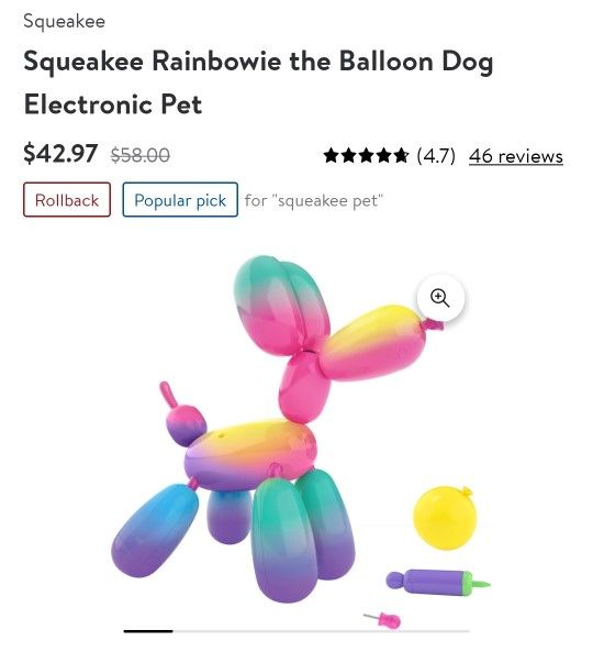 Squeakee Rainbowie the Balloon Dog Electronic Pet