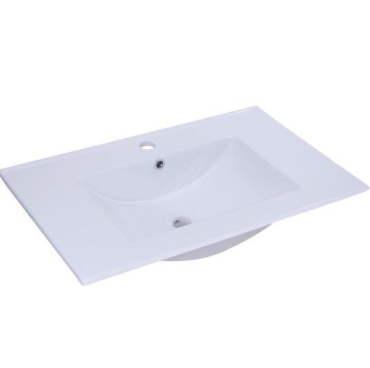 Ceramic 30" Big Bathroom Durable Vanity Sink drop-in Self-Rimming Rectangular Basin for Bathroom Kitchen with Overflow Drain,White.