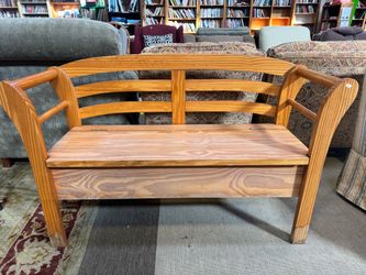 Solid Wood Storage Bench with Armrests