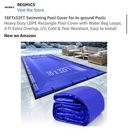 16FTx32FT Swimming Pool Cover for In-ground Pools Heavy Duty LDPE Rectangle Pool Cover with Water Bag Loops, 4 Ft Extra Overlap, UV, Cold & Tear Resis