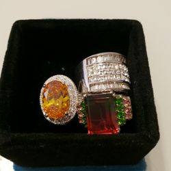 Three Sterling Silver 925 Women  Ring  Marked Size 6
