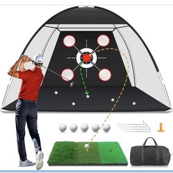 Golf Net with Practice Mat,Golf Hitting Aid Nets 10x7FT for Backyard Driving Chipping Training