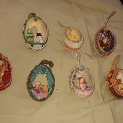 (#3) 7 MCM DIORAMA Easter Xmas Ornament Glitter Pearls Eggshell handmade