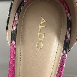 Aldo Pink Snake Print Heels Open Toe