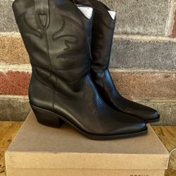  NEW Steve Madden Black Leather Cowboy Boots – Size 9