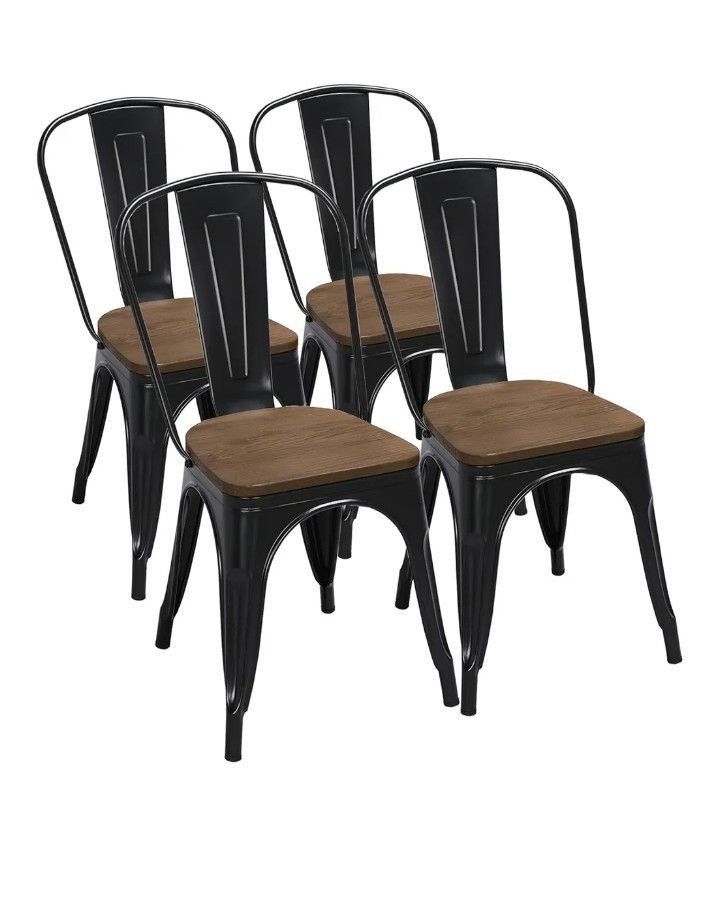 Yaheetech 18 Inch Classic Iron Metal Dining Chair with Wood Top/Seat