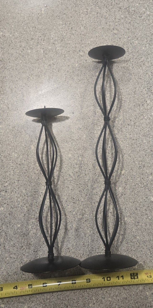 Set Of 2 Spiral Pillar Black Wire Candle Stick
Holder 14.5" & 10"