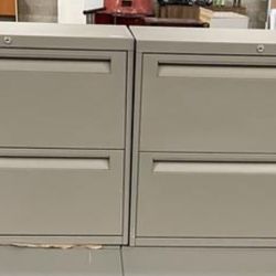 4 Matching Steelcase Grey Metal Office 2 Dr. Lateral File Cabinets For Only $40 Ea!