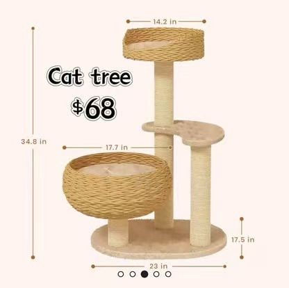 😀 Sleeping in the Bowl Cat Tree with Basket Beds and Cushion, Cute Cat Tower with Cat Scratching Post