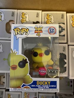Funko POP Vinyl Movies Animation Disney Pixar Toy Story 4 Ducky FLOCKED F.Y.E FYE Exclusive figure 531