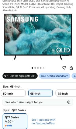65” Samsung QLED Q7F Series Smart TV