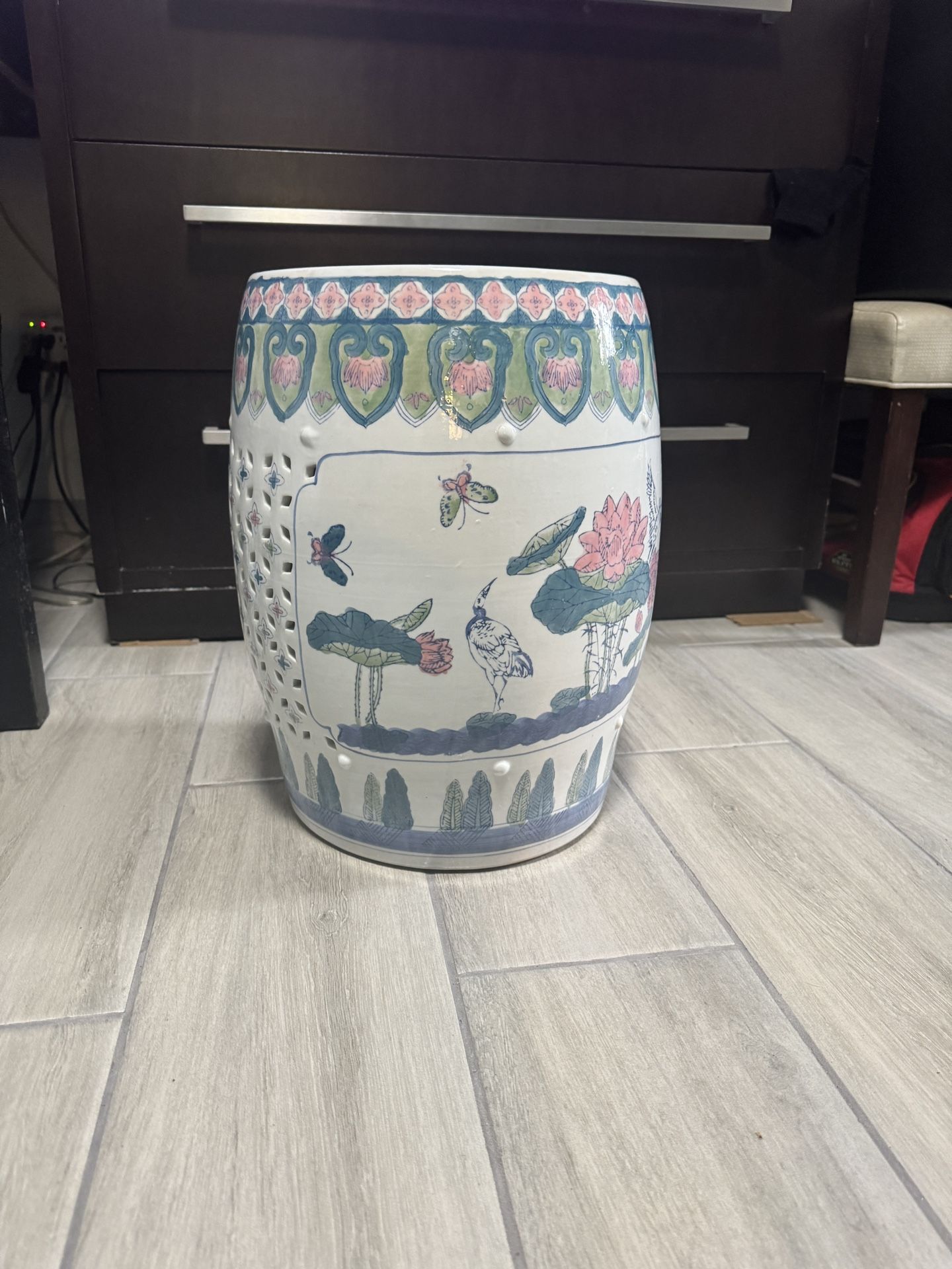Garden Seat Ceramic Hand Painted Asian