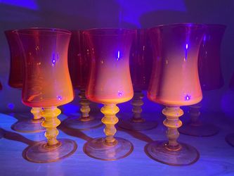 9 Vintage Italian Cadmium Amberina Colony Richmond Coffee Wine and Water Glasses Mid Century Modern