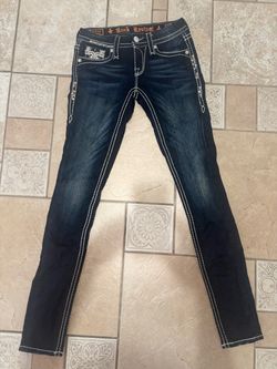 Rock Revival Women's Size 25 Dark Wash Skinny Jeans with White Contrast Stitching