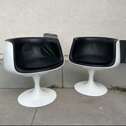 wo Replica Eero Aarnio Cognac Chairs - Mid Century Modern - White Fiberglass w/ Black Upholstery - Early 2000s, Mobital USA