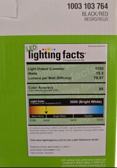 Commercial Electric (contact info removed)1 Spin Light 9" Heavy Duty Black Red LED Flush Mount