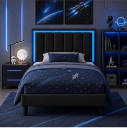 Twin Bed Frame, PU Headboard, RGB LED Lights, Black
App Control, 60,000+ RGB Colors, Platform Design, No Box Spring Needed, Sturdy Frame, Easy Assembl