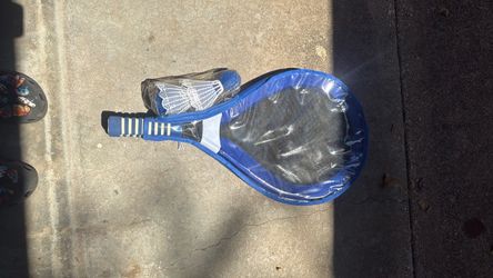 racket and a giant shuttlecock