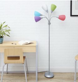 Mainstays 5 Light Floor Lamp, Silver Color with Multi Color Shades Made of Metal