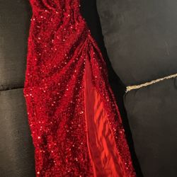 Red Shimmer Dress With An Split 