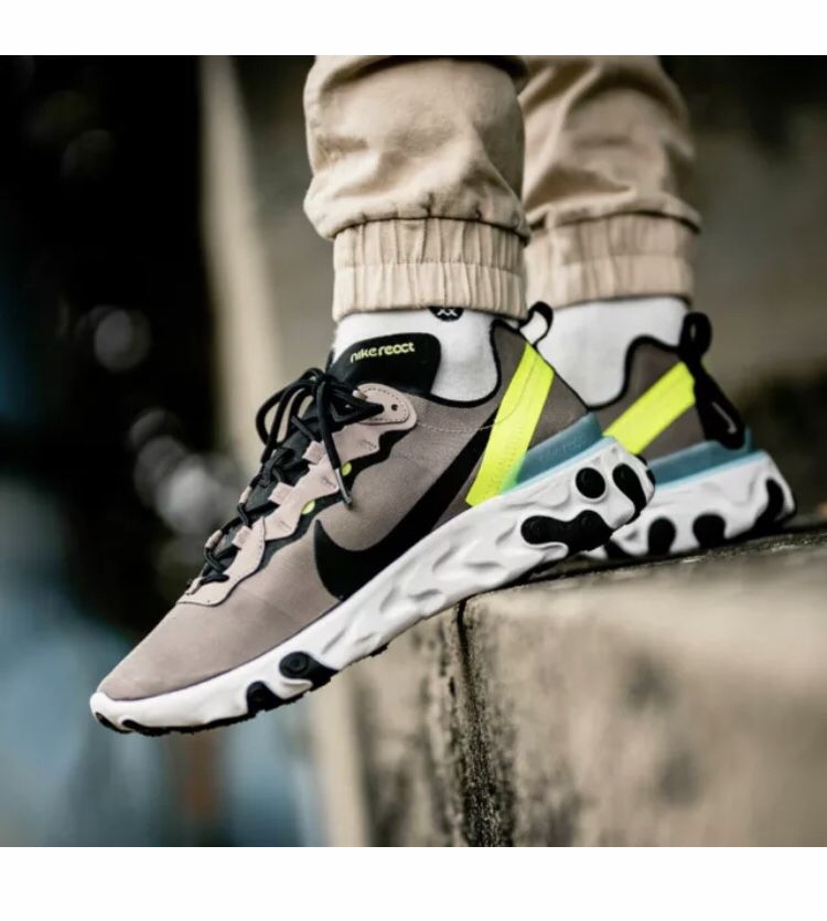 Nike React Element 55 ‘Pumice’ Volt Green Black Running Shoes BQ6166-201 Size 11