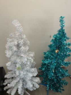3 Christmas trees and decorations