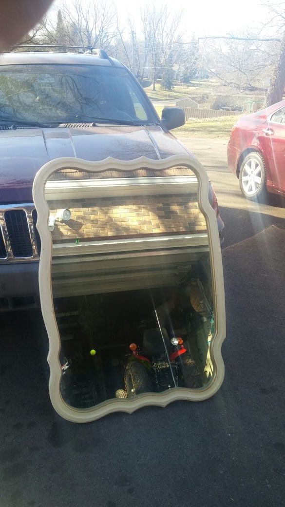 Vintage french cut large wooden mirror