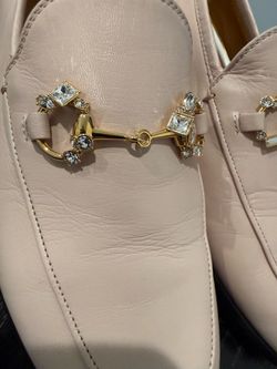 Pink Gucci leather loafers with crystals