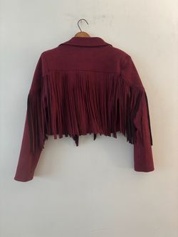 Burgundy Cropped Fringe Jacket