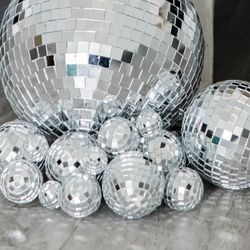 Disco Ball Decor: Mini Large Assorted Size Hanging Mirror Disco Ball Sets - Silver Party Ornaments for Stage Club Prom Props 70s Weddings Dance Music 