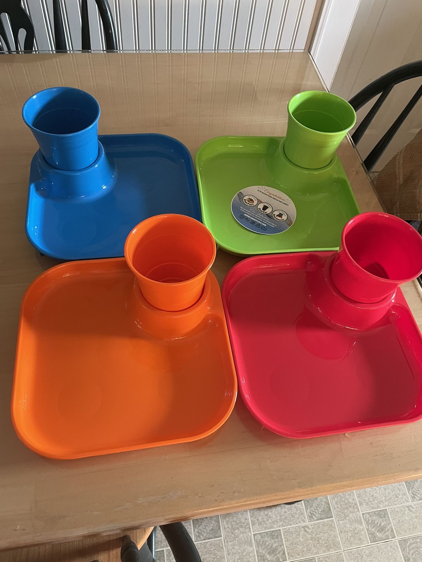 Plastic Plate & Cup Set Of 4 - Stackable New