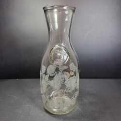 Paul Masson Vinyard Carafe By Norman Kosarin 1990 Clear Glass Etched Florals