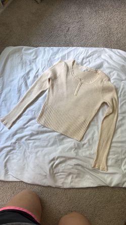 Cream Ribbed Long Sleeve Top