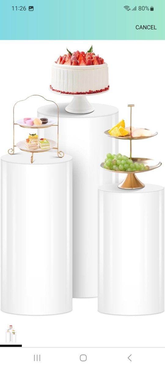White Cylinder Stands for Party 3Pcs Round Pedestal Stand for Parties, Pillars for Wedding Birthday Party Art Decor 35.43''(L),29.52''(M),23.62''(S)