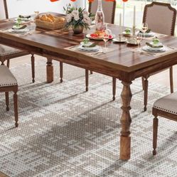 62” Farmhouse Dining Table for 4-6 People, Large Rectangle Kitchen Table, Dinner Table Kitchen & Dining Room Furniture with Carved Turned Legs