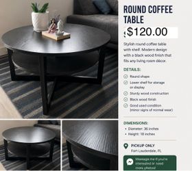Round Black Wood Coffee Table with Shelf