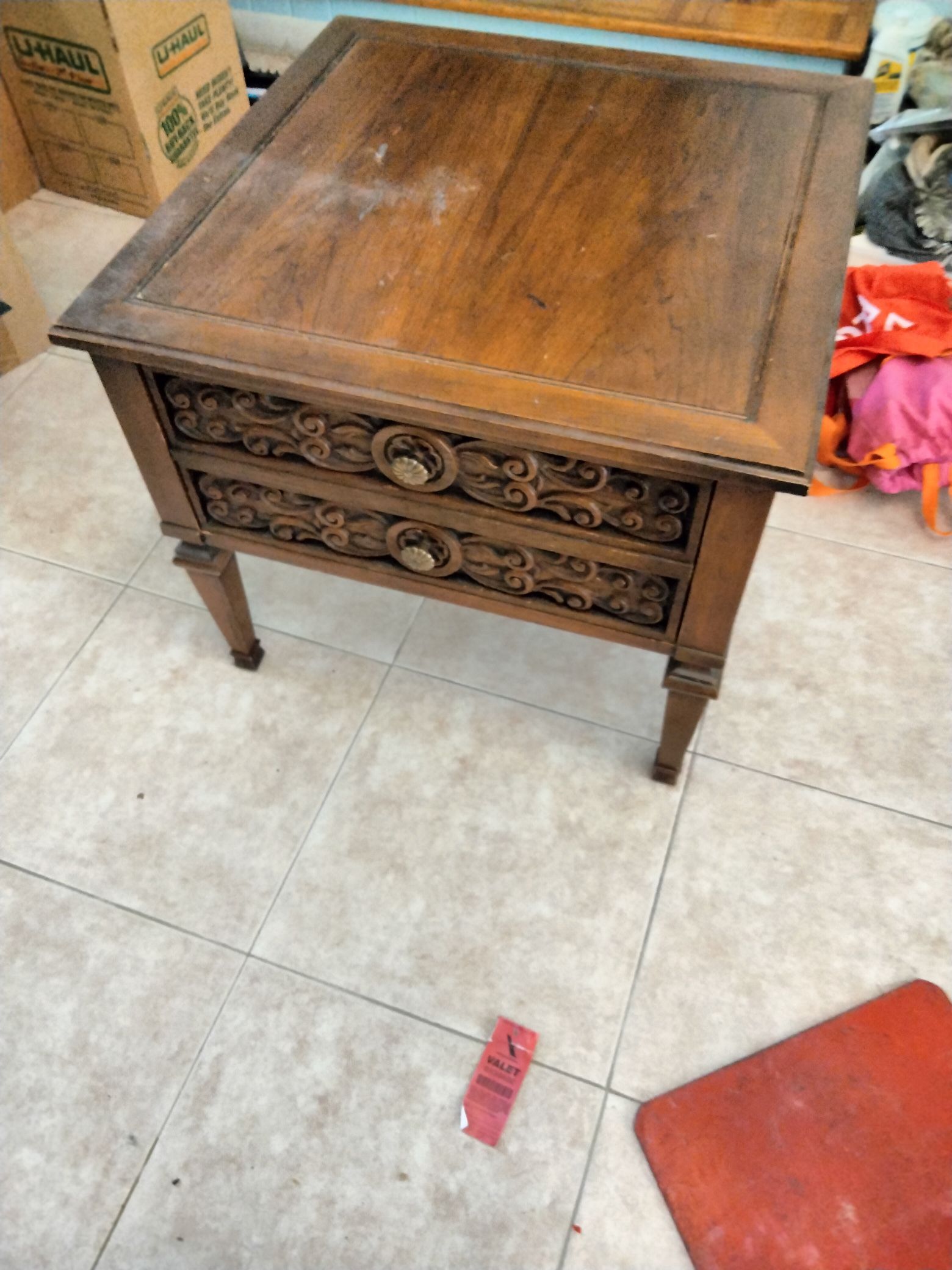 Antique Carved Side Table With 2 Drawers