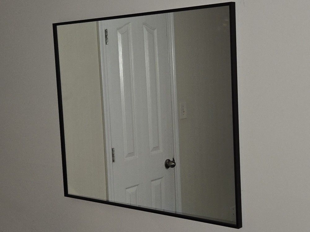 Mirror 36x30, Tempered Glass, Black Metal Matte Frame, Wall Mounting