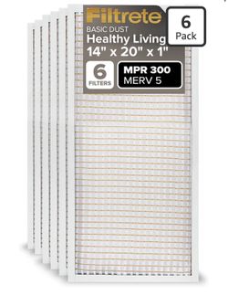 Filtrete 14x20x1 Air Filter MERV 5, 6-Pack AC Furnace Filters for Home HVAC, MPR 300 Basic Dust Defense, Removes Lint & Household Dust, 3-Month Pleate