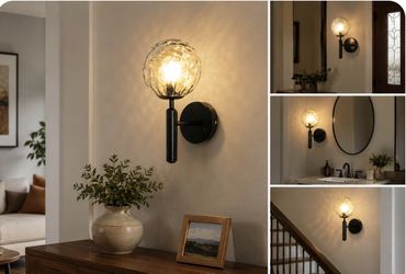 Modern Black Wall Sconce with Glass Globe Shade – $15