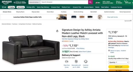 Ashley Loveseat Couch Real Genuine Leather Black 